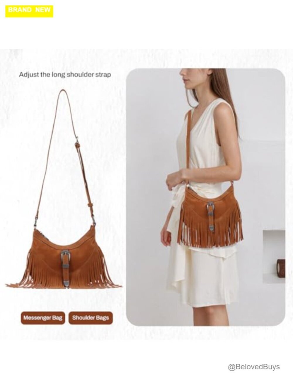 Faux Leather Fringe Hobo Bag Crossbody Tassel Purse - Picture 4 of 7